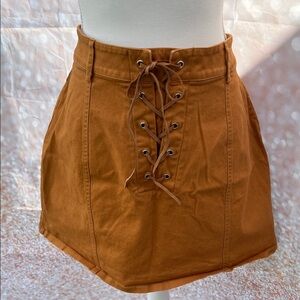 Forever 21 Tan Lace-Up Mini Skirt